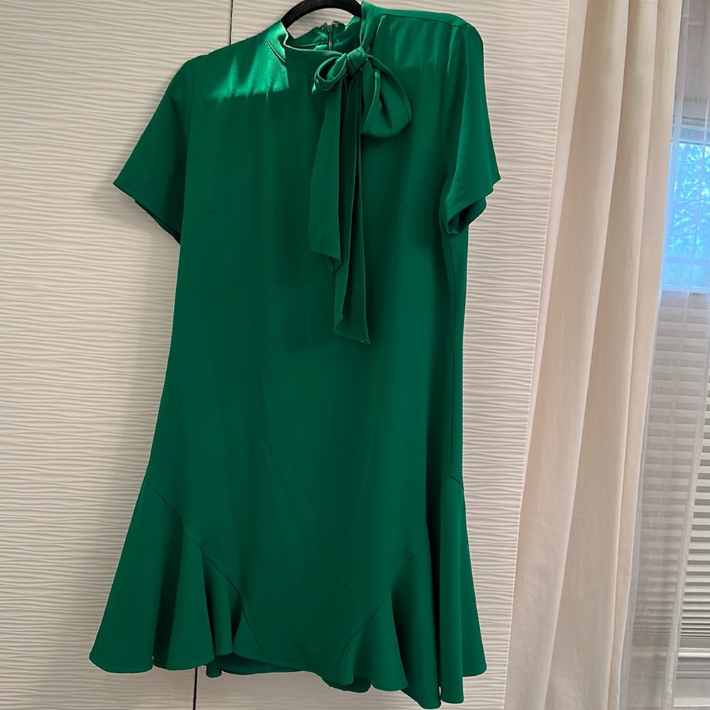 CeCe above the knee dress with a bow collar in a beautiful green